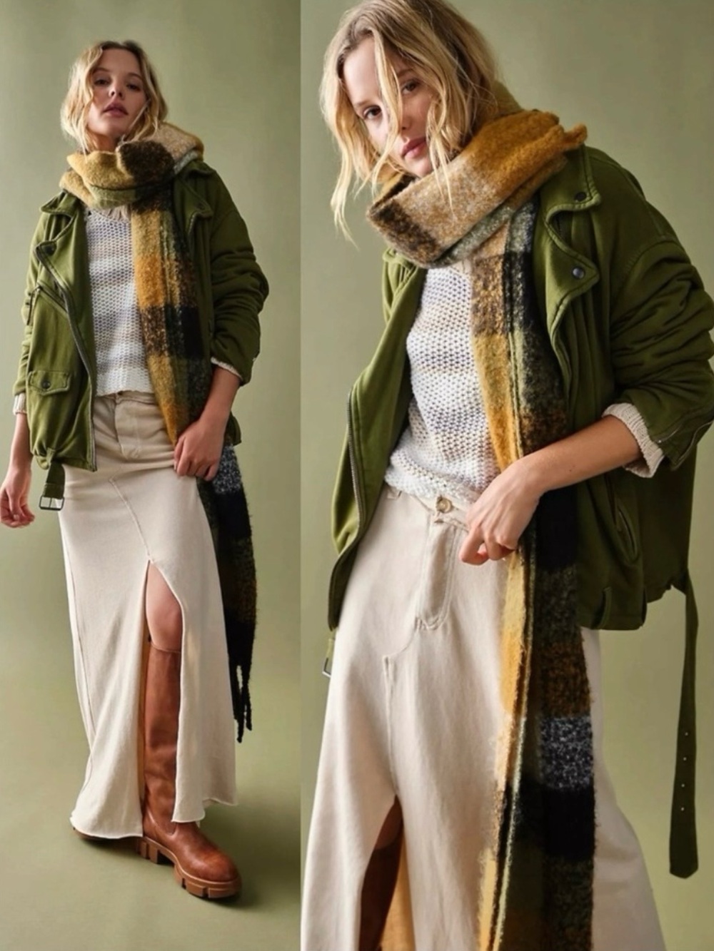 Free People Rebel Rebel Oversized Sweatshirt Knit Moto Jacket Olive Green Small